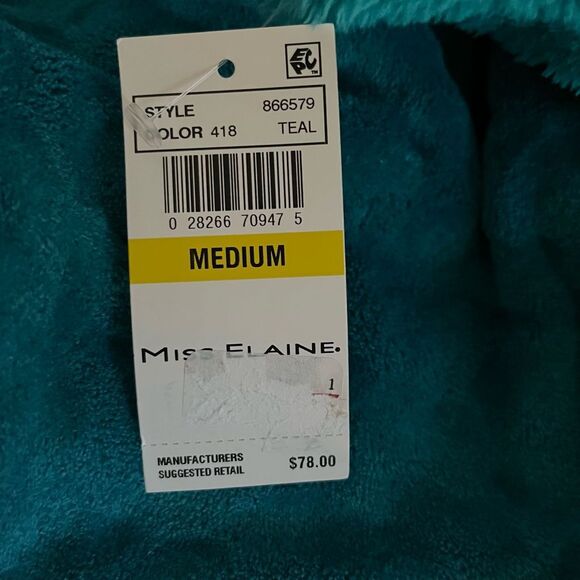 Miss Elaine Soft Cozy Teal Front Zip Long Fleece Rope Size Medium New with Tags - Picture 6 of 9